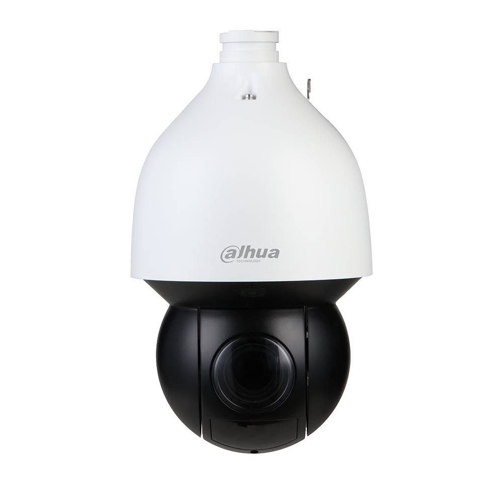 Dahua PTZ security camera with a white dome and black lens housing, designed for high-resolution surveillance and remote monitoring.
