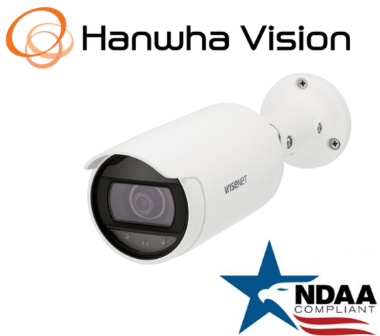 Hanwha bullet camera front view with 2MP PoE IP lens