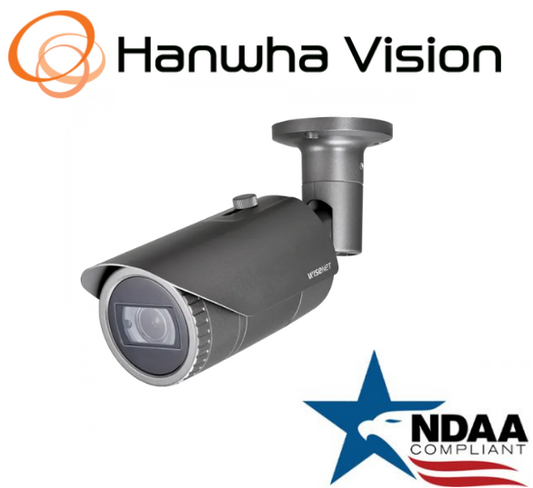 Hanwha bullet camera SCO 6085R front view with 3.2 10mm varifocal lens