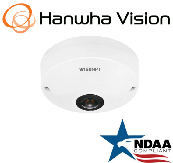 Hanwha fisheye camera QNF 9010 front view 12MP Wisenet