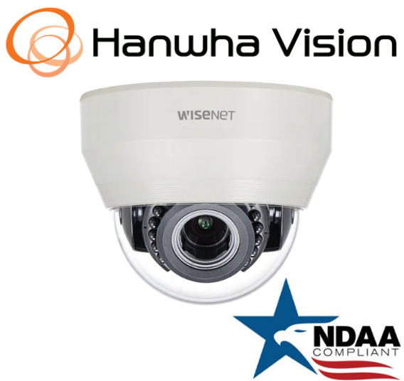 Front view of Hanwha SCD 6085R analog IR dome camera with 2MP resolution