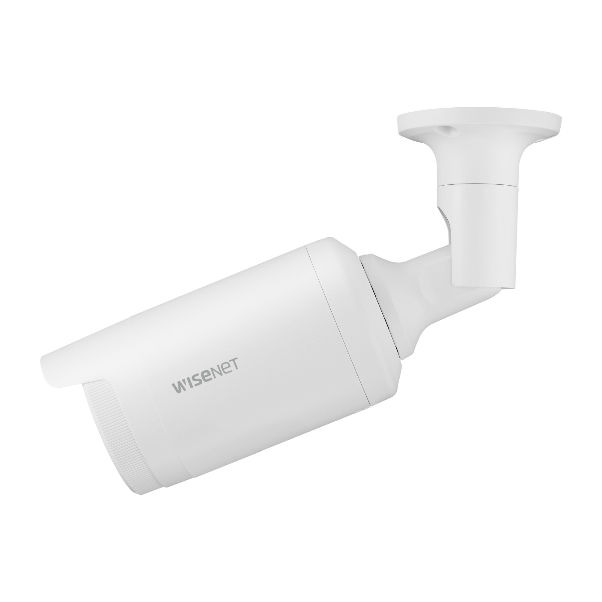 Hanwha Wisenet 4MP security camera closeup view showing lens and housing