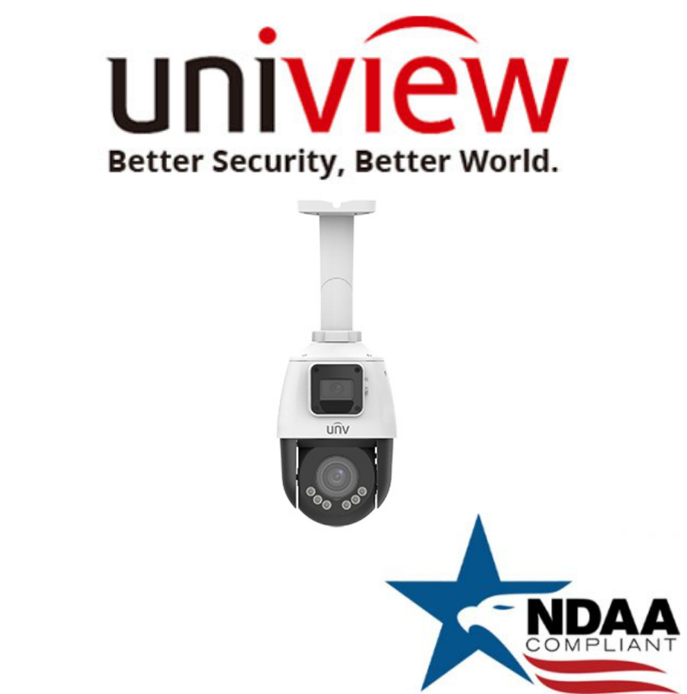 Uniview IPC9312LFW-AF28-2X4 PTZ NDAA Security Camera.Uniview 2MP PTZ PoE IP camera front view with dual lens