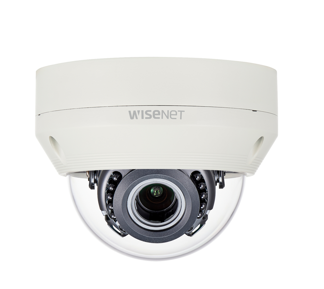 Hanwha Wisenet dome camera front view for outdoor surveillance