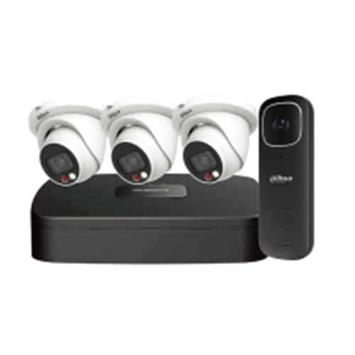 Dahua IP67 4MP Cameras+1 Wifi Doorbell+4-Ch NVR Analytics+ Audio Security System