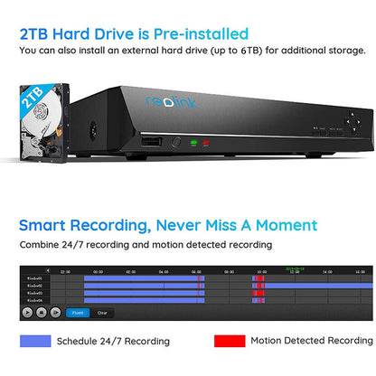 Reolink 8CH PoE Network Video Recorder 2TB HDD Support up to 12MP Security NVR