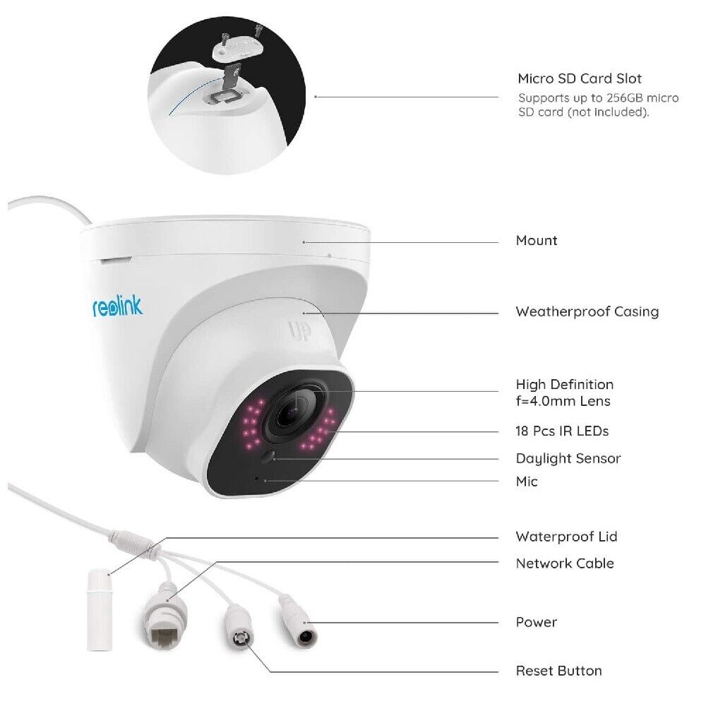 Reolink 4K HD Dome PoE IP Camera Home Outdoor Person-Vehicle Detect Audio Record - Secure IT Global