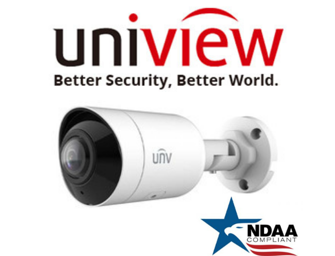 Uniview IPC2105SB-ADF16KM-I0 NDAA Bullet Security Camera .Uniview 5MP IP Camera front view with wide-angle lens